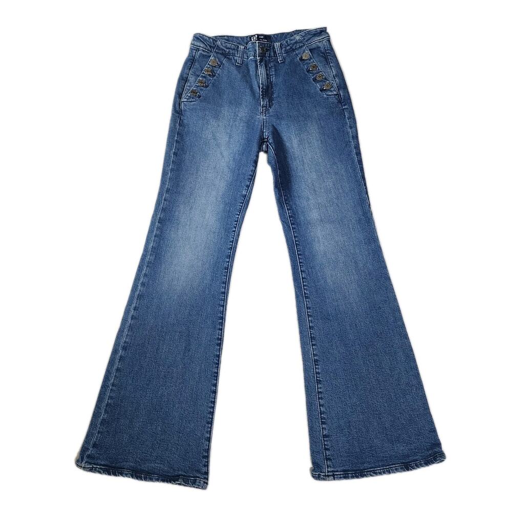 Gap High Rise 70s Flare Jeans Stretch Sailor Nautical Preppy Womens Size 6